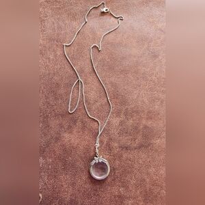 Long Necklace With Floating Glass Pendant And Butterfly